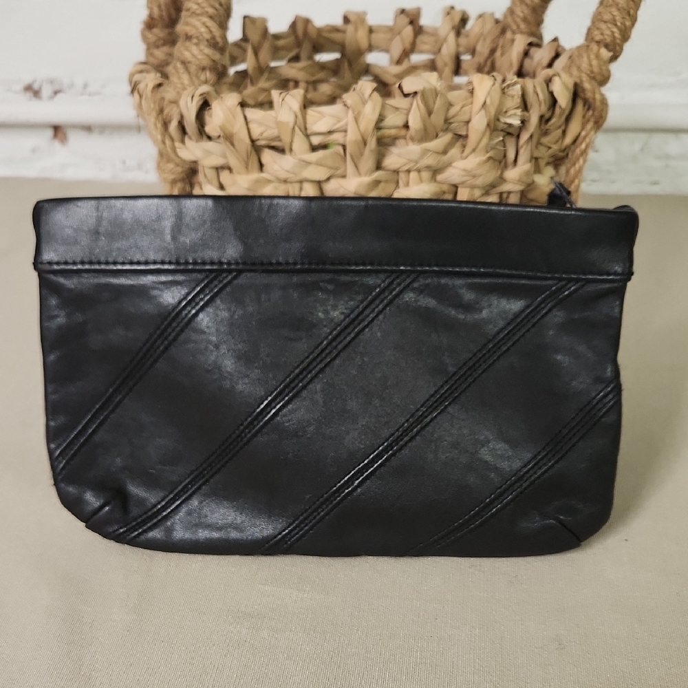 Vintage Black Leather Clutch